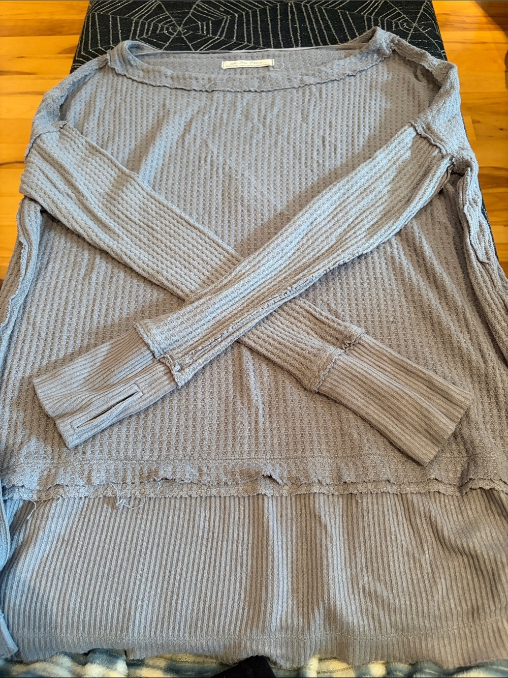 We The Free Long Sleeve Waffle-Knit Top in Taupe Gray